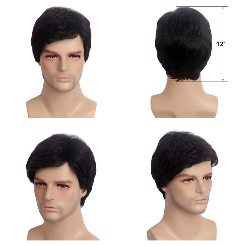 STfantasy Men Short Wigs Male Guy Layered Wavy Halloween Cosplay Anime Party Short Black Mens Wigs (Natural Black) - Image 5